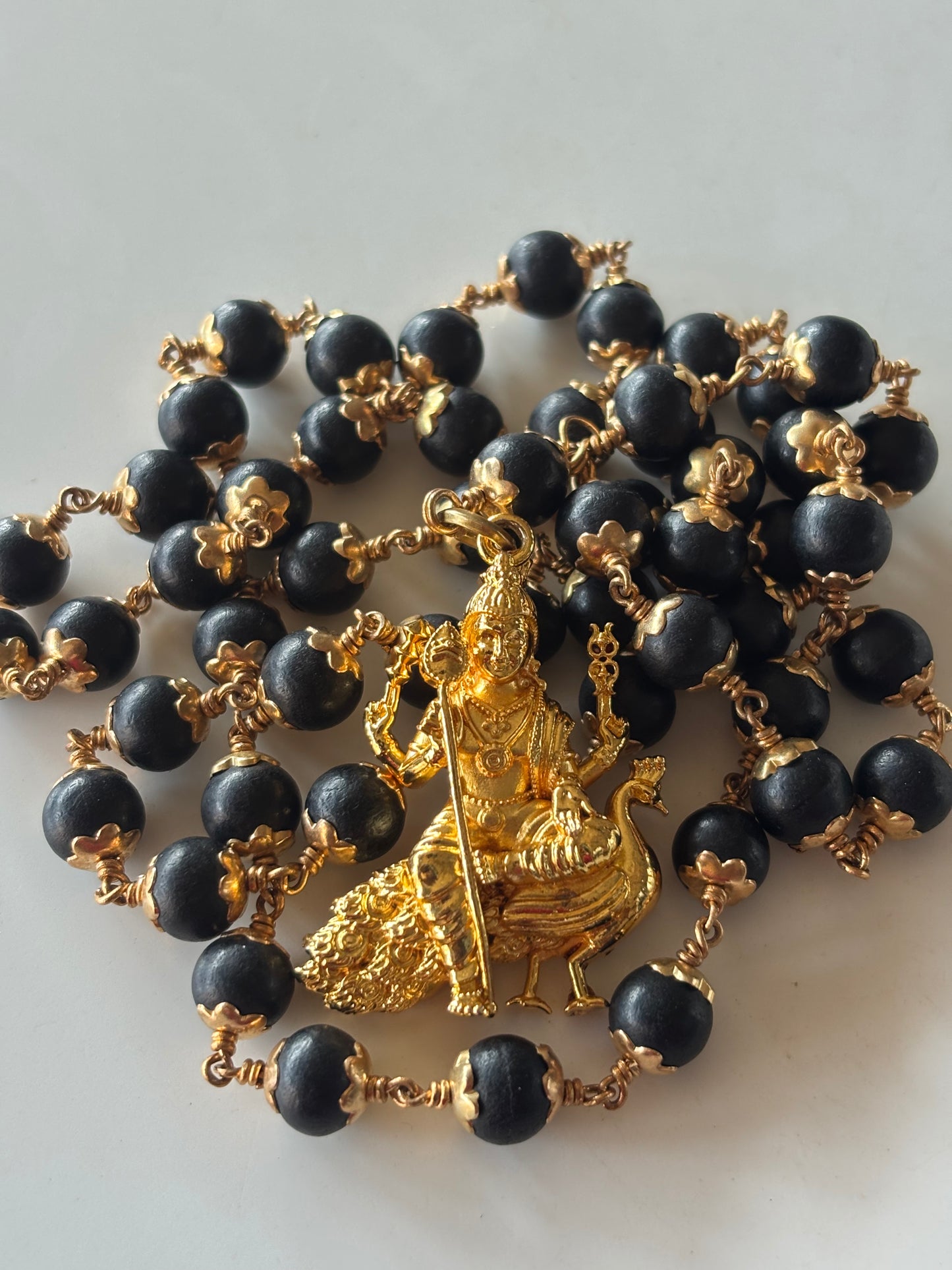 Murugan Pendant with Black Beads Mala