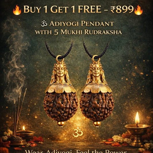 Original 5 Mukhi Rudraksham with Adiyogi Shiva Pendant {Buy 1 & Get 1}